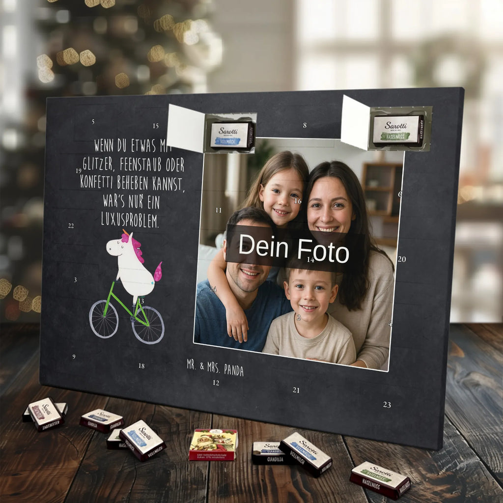Personalisierter Schoko Foto Adventskalender Einhorn Radfahrer Personalisierter Schoko Foto Adventskalender, Unicorn, Einhorn, Einhörner, Einhorn Deko, Liebeskummer, Luxusproblem, Kummer, Radfahrer, Konfetti, Radfahren, Bike, Feenstaub, Rad