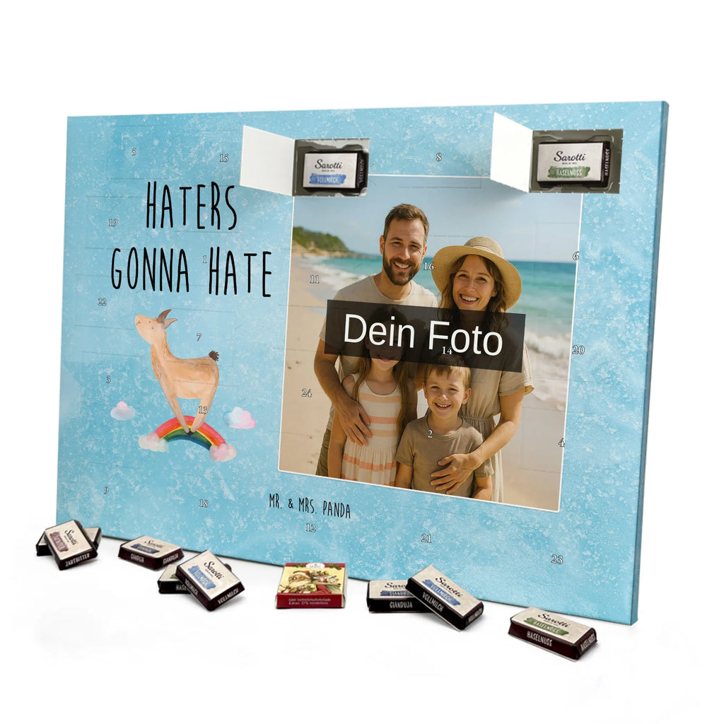 Personalisierter Schoko Foto Adventskalender Lama Regenbogen Personalisierter Schoko Foto Adventskalender, Lama, Alpaka, Selbstständig, Schule, Haters, Freiheit, Hobby, Regenbogen, Außenseiter, Haters Gonna Hate, Abi, Wolkenland, Lamas