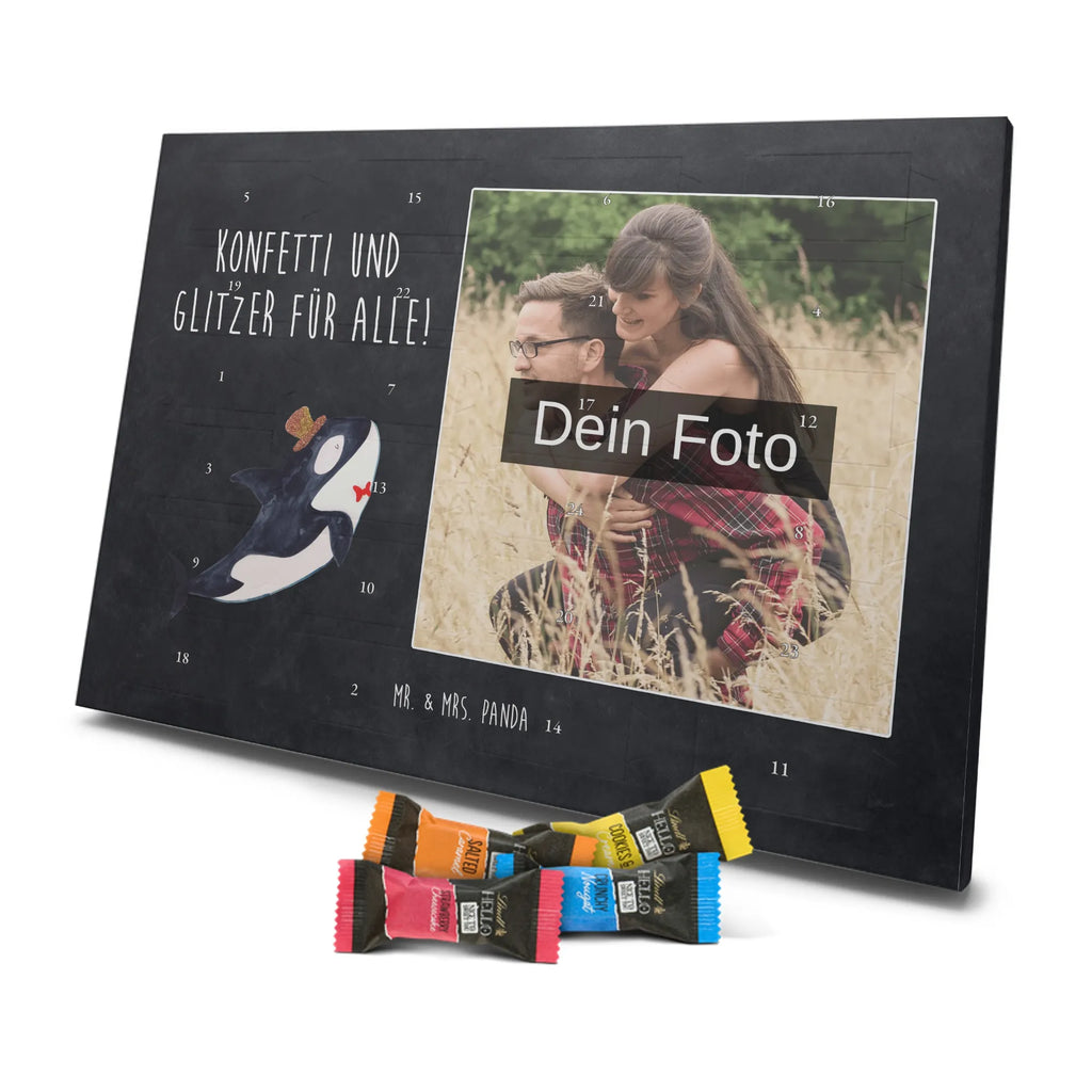 Personalisierter Schoko Foto Adventskalender Orca Zylinder Personalisierter Schoko Foto Adventskalender, Meerestiere, Urlaub, Meer, Glitter, Narwal, Glückwunsch, Geburtstag, Fest, Feier, Konfetti, Glitzer, Fete, Orca