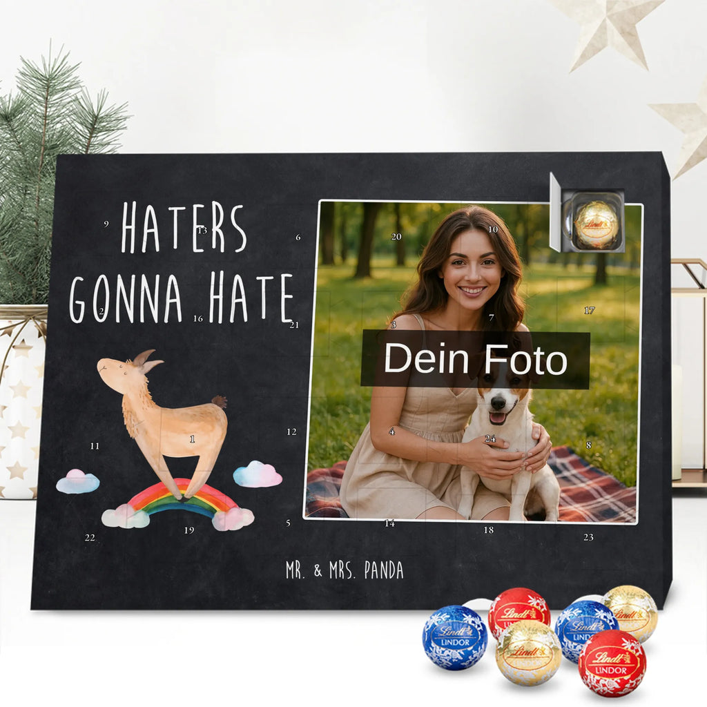 Personalisierter Schoko Foto Adventskalender Lama Regenbogen Personalisierter Schoko Foto Adventskalender, Lama, Alpaka, Selbstständig, Schule, Haters, Freiheit, Hobby, Regenbogen, Außenseiter, Haters Gonna Hate, Abi, Wolkenland, Lamas
