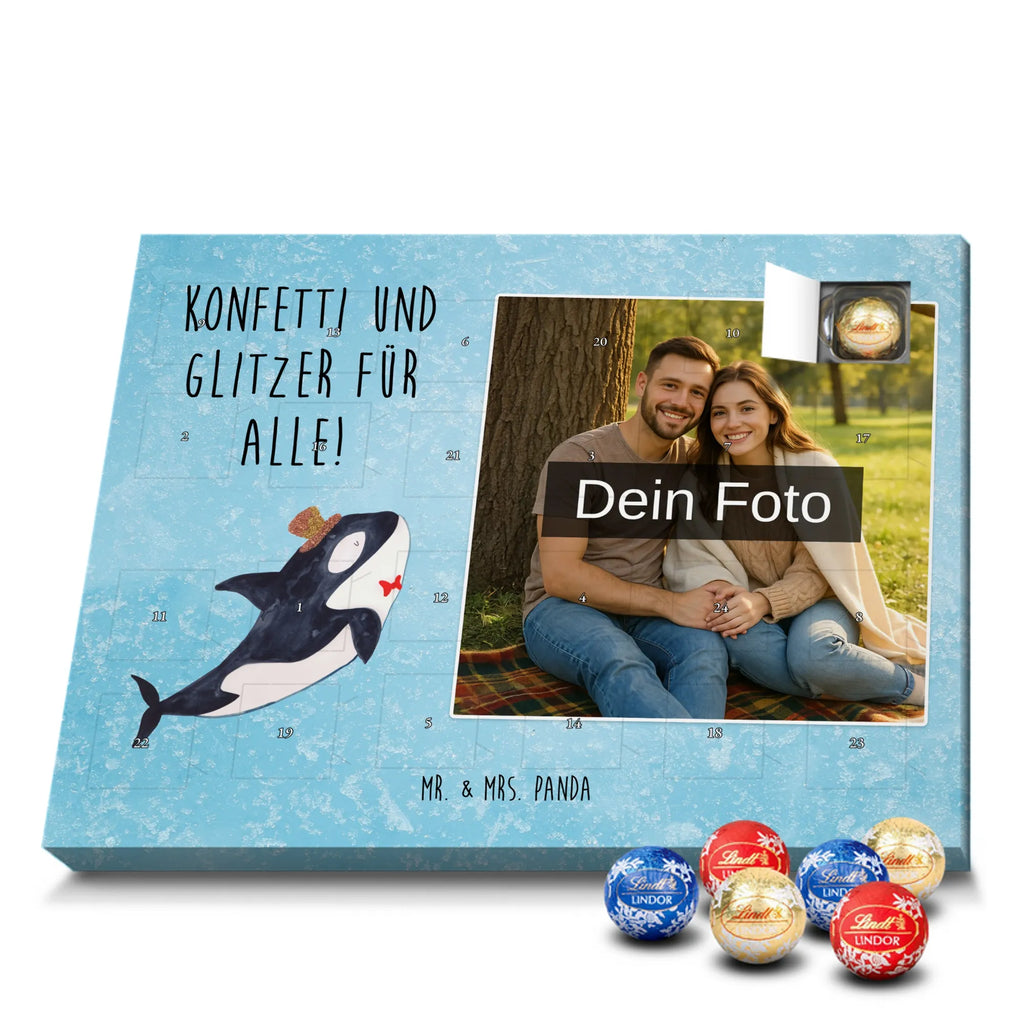 Personalisierter Schoko Foto Adventskalender Orca Zylinder Personalisierter Schoko Foto Adventskalender, Meerestiere, Urlaub, Meer, Glitter, Narwal, Glückwunsch, Geburtstag, Fest, Feier, Konfetti, Glitzer, Fete, Orca