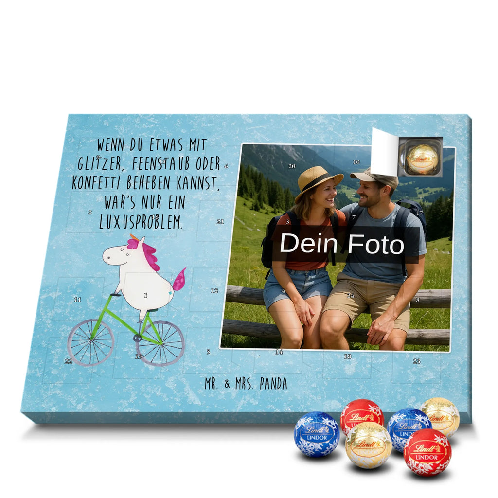 Personalisierter Schoko Foto Adventskalender Einhorn Radfahrer Personalisierter Schoko Foto Adventskalender, Unicorn, Einhorn, Einhörner, Einhorn Deko, Liebeskummer, Luxusproblem, Kummer, Radfahrer, Konfetti, Radfahren, Bike, Feenstaub, Rad