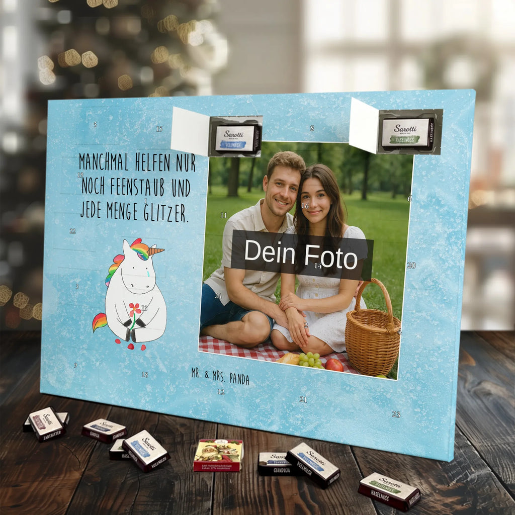 Personalisierter Schoko Foto Adventskalender Einhorn Traurig Personalisierter Schoko Foto Adventskalender, Unicorn, Einhorn, Einhörner, Einhorn Deko, Liebe, Blume, Glitzer, Trösten. Freundschaft, Trauer, Freunde, Grußkarte