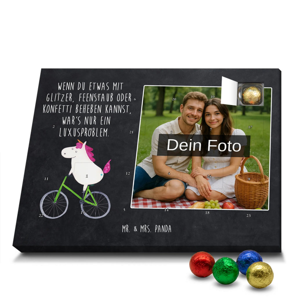 Personalisierter Schoko Foto Adventskalender Einhorn Radfahrer Personalisierter Schoko Foto Adventskalender, Unicorn, Einhorn, Einhörner, Einhorn Deko, Liebeskummer, Luxusproblem, Kummer, Radfahrer, Konfetti, Radfahren, Bike, Feenstaub, Rad