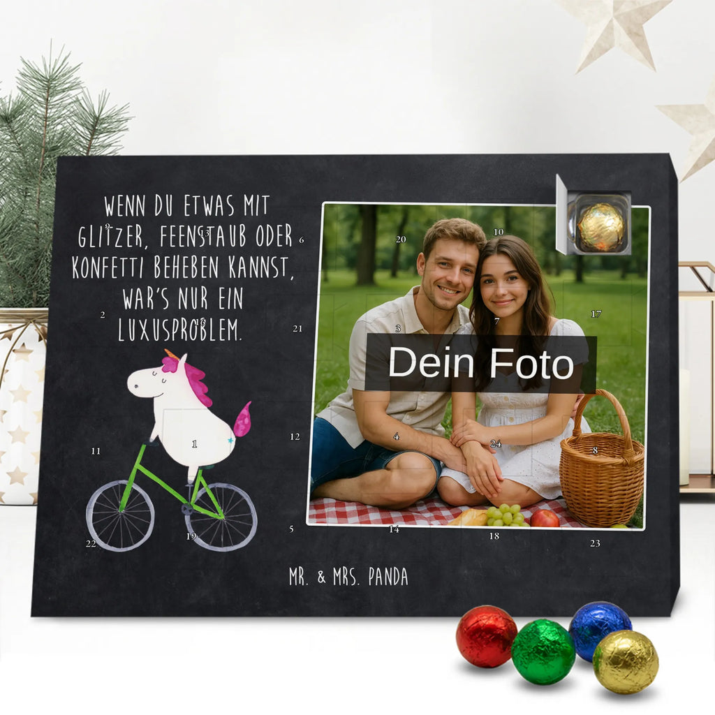 Personalisierter Schoko Foto Adventskalender Einhorn Radfahrer Personalisierter Schoko Foto Adventskalender, Unicorn, Einhorn, Einhörner, Einhorn Deko, Liebeskummer, Luxusproblem, Kummer, Radfahrer, Konfetti, Radfahren, Bike, Feenstaub, Rad