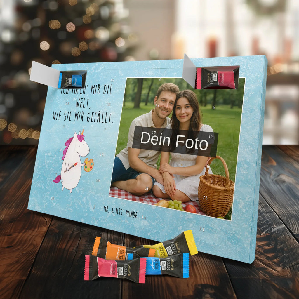 Personalisierter Schoko Foto Adventskalender Einhorn Künstler Personalisierter Schoko Foto Adventskalender, Unicorn, Einhorn, Einhörner, Einhorn Deko, Artist, Malen, Maler, Künstler, Englisch, Pinsel, Stift, Zeichnen, Welt, Geschenk, Farbe