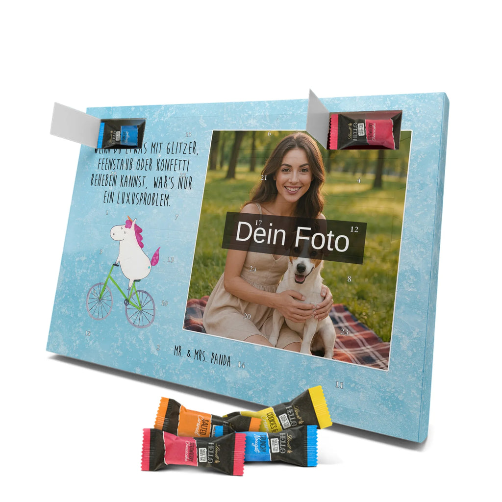 Personalisierter Schoko Foto Adventskalender Einhorn Radfahrer Personalisierter Schoko Foto Adventskalender, Unicorn, Einhorn, Einhörner, Einhorn Deko, Liebeskummer, Luxusproblem, Kummer, Radfahrer, Konfetti, Radfahren, Bike, Feenstaub, Rad