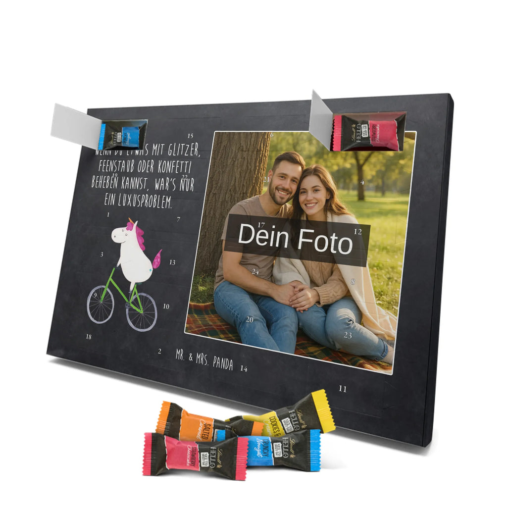 Personalisierter Schoko Foto Adventskalender Einhorn Radfahrer Personalisierter Schoko Foto Adventskalender, Unicorn, Einhorn, Einhörner, Einhorn Deko, Liebeskummer, Luxusproblem, Kummer, Radfahrer, Konfetti, Radfahren, Bike, Feenstaub, Rad