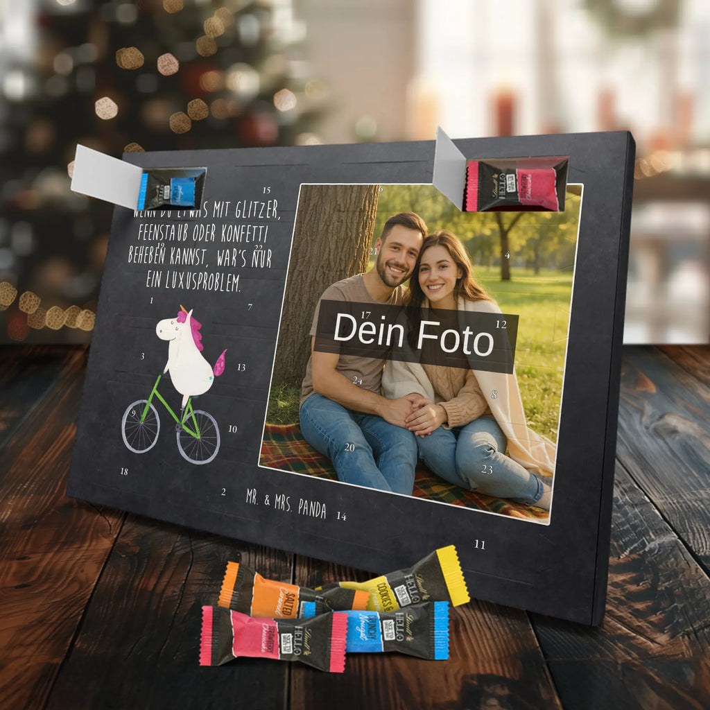 Personalisierter Schoko Foto Adventskalender Einhorn Radfahrer Personalisierter Schoko Foto Adventskalender, Unicorn, Einhorn, Einhörner, Einhorn Deko, Liebeskummer, Luxusproblem, Kummer, Radfahrer, Konfetti, Radfahren, Bike, Feenstaub, Rad