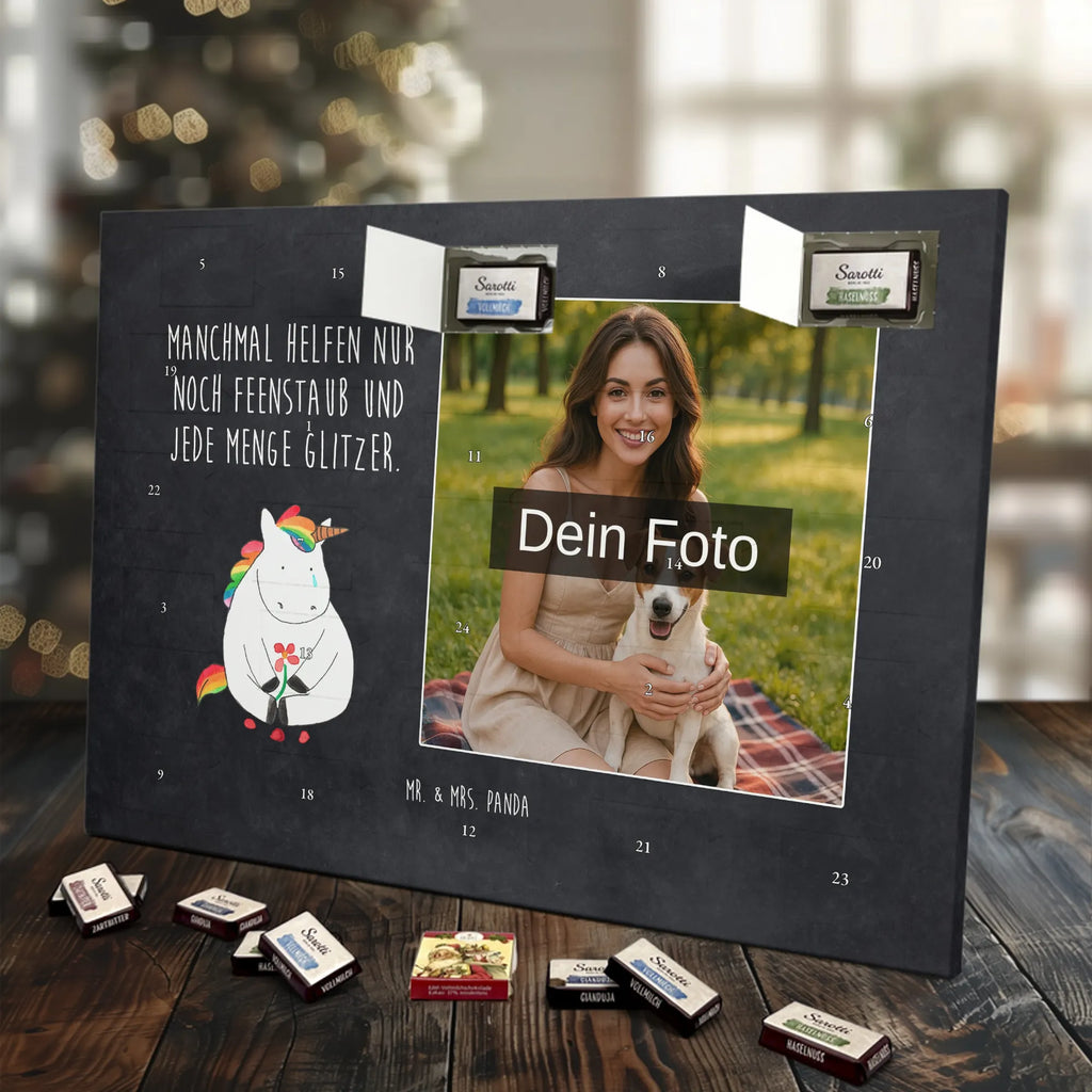 Personalisierter Schoko Foto Adventskalender Einhorn Traurig Personalisierter Schoko Foto Adventskalender, Unicorn, Einhorn, Einhörner, Einhorn Deko, Liebe, Blume, Glitzer, Trösten. Freundschaft, Trauer, Freunde, Grußkarte