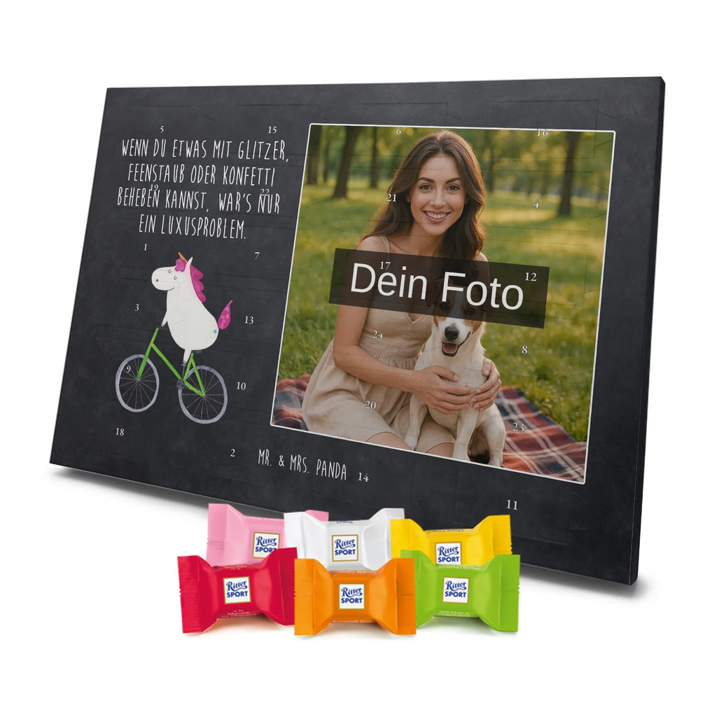 Personalisierter Schoko Foto Adventskalender Einhorn Radfahrer Personalisierter Schoko Foto Adventskalender, Unicorn, Einhorn, Einhörner, Einhorn Deko, Liebeskummer, Luxusproblem, Kummer, Radfahrer, Konfetti, Radfahren, Bike, Feenstaub, Rad