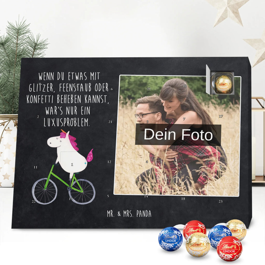 Personalisierter Schoko Foto Adventskalender Einhorn Radfahrer Personalisierter Schoko Foto Adventskalender, Unicorn, Einhorn, Einhörner, Einhorn Deko, Liebeskummer, Luxusproblem, Kummer, Radfahrer, Konfetti, Radfahren, Bike, Feenstaub, Rad