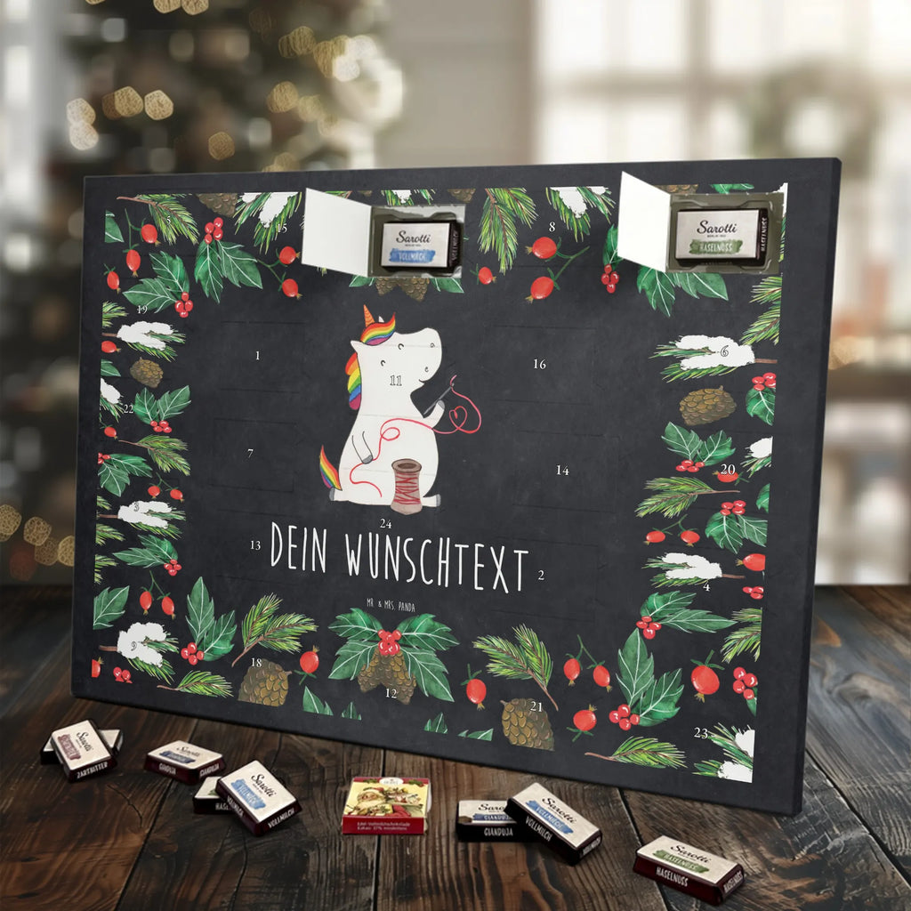 Personalisierter Schoko Adventskalender Einhorn Näherin Personalisierter Adventskalender, Adventskalender mit Namen, Einhörner, Unicorn, Einhorn Deko, Einhorn, Nähen, Nähzimmer, Mädchen, Basteln, Näherin, Häkeln, Stricken, Freundin
