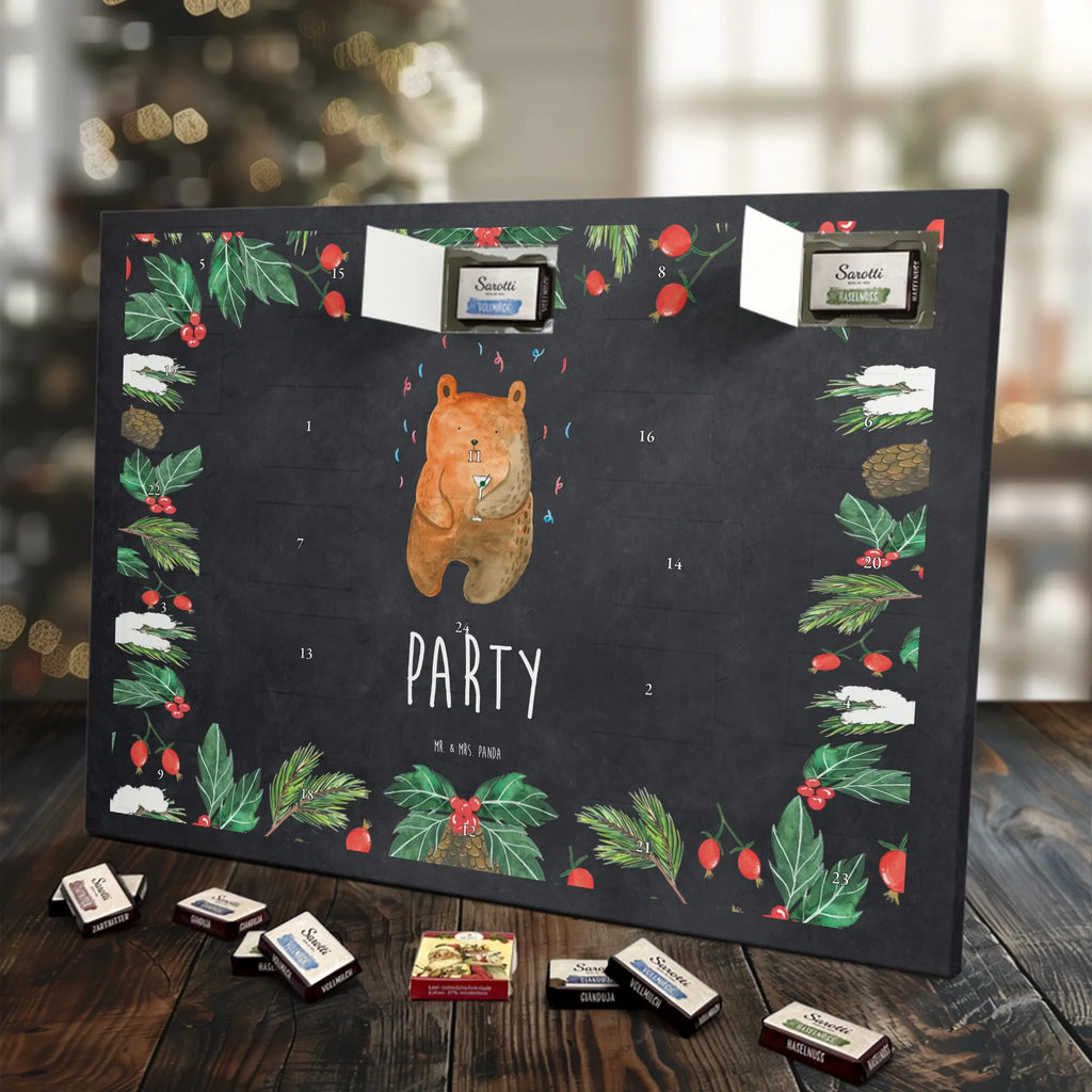 Chocolate advent calendar bear party cuddly toy, teddy bear, Bring a present, Partying, Good mood, Birthday present, Celebrate, Present, Birthday