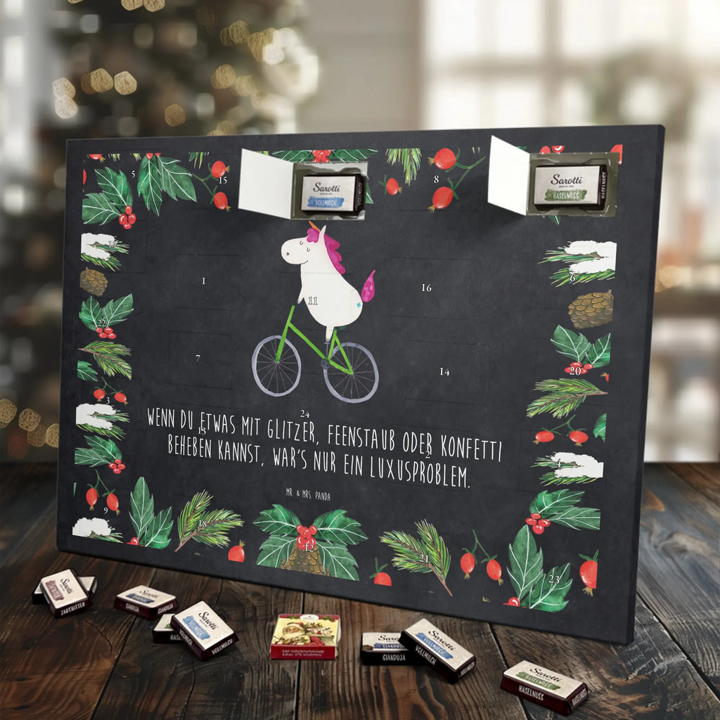 Chocolate advent calendar unicorn cyclist wheel, luxury problem, love affliction, confetti, fairy dust, cycling, cyclist gift, present, grief