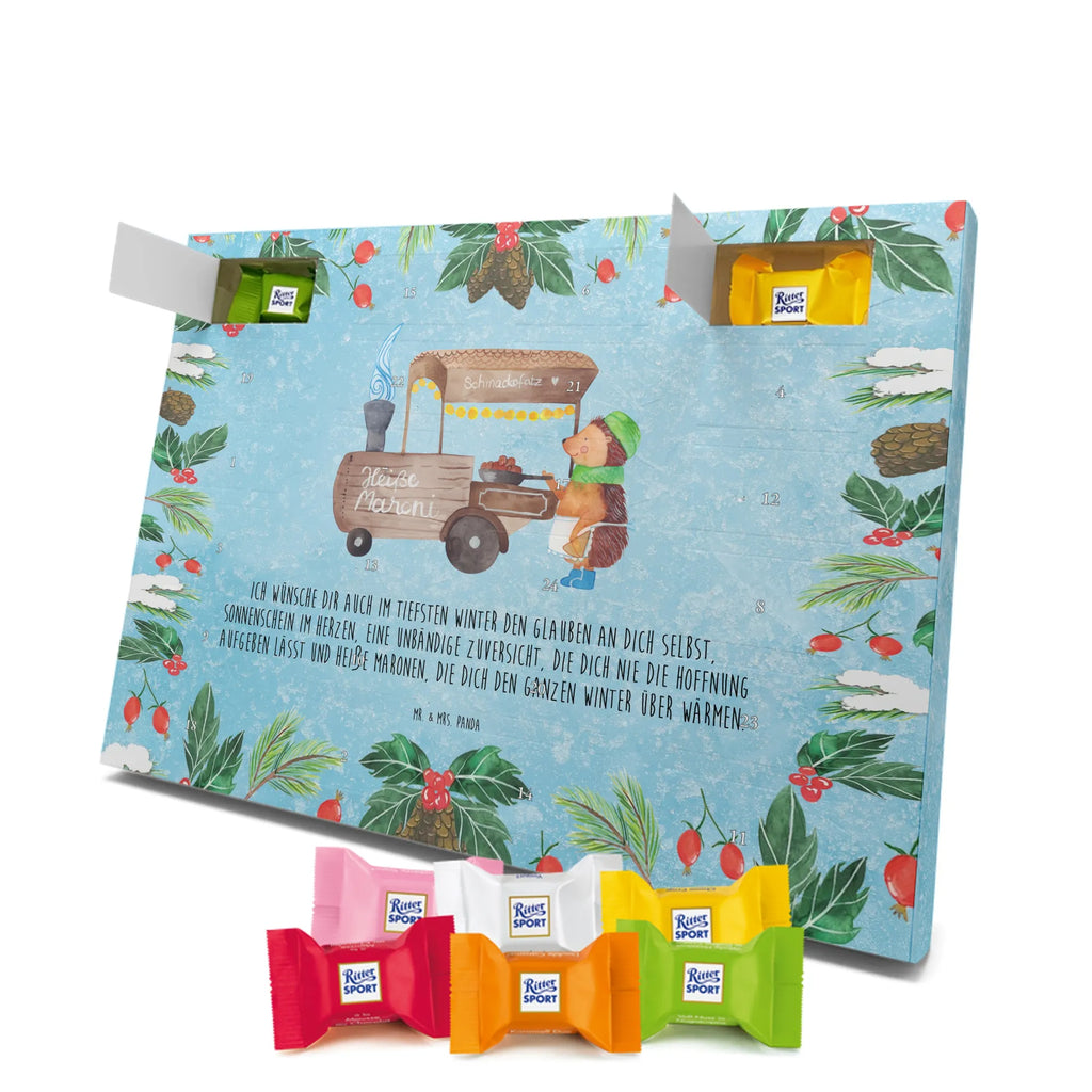 Chocolate advent calendar hedgehog Chestnuts Christmas time, snow