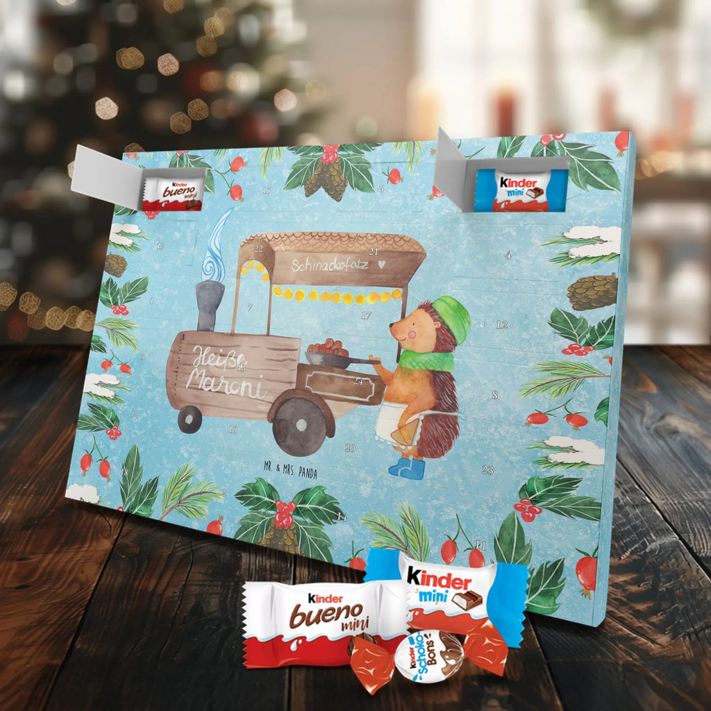 Chocolate advent calendar hedgehog Chestnuts Christmas time, snow