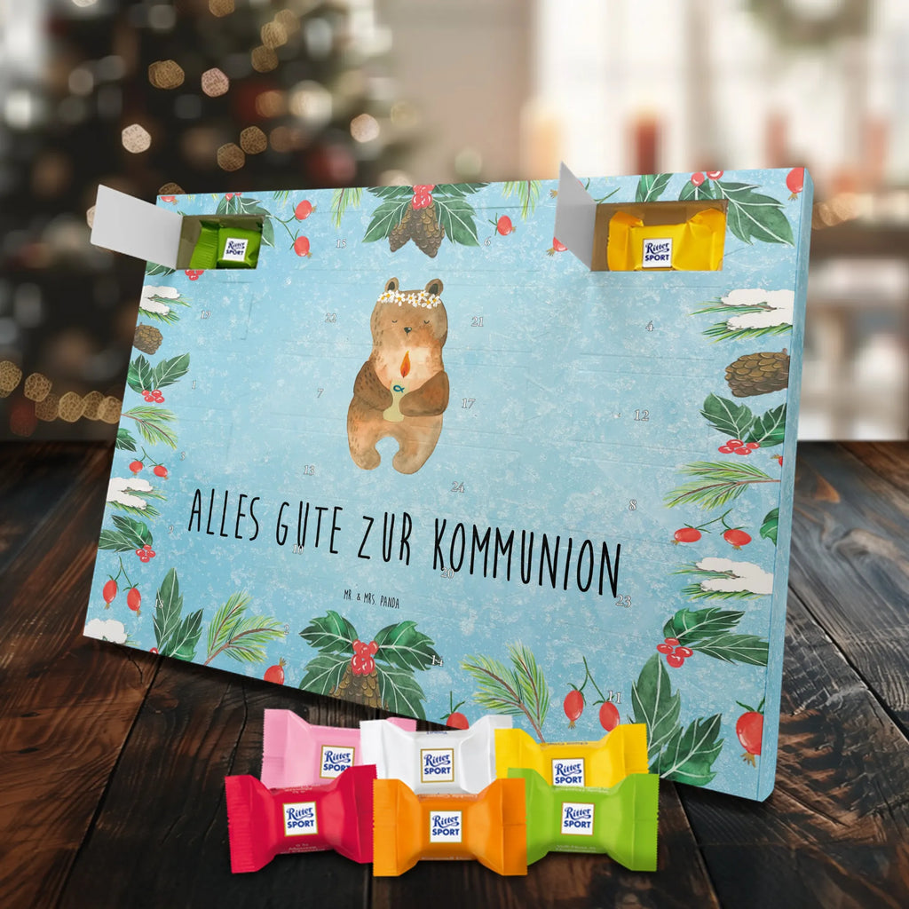 Chocolate advent calendar bear communion cuddly toy, teddy bear, God's blessing, catholic, baptismal candle, communion