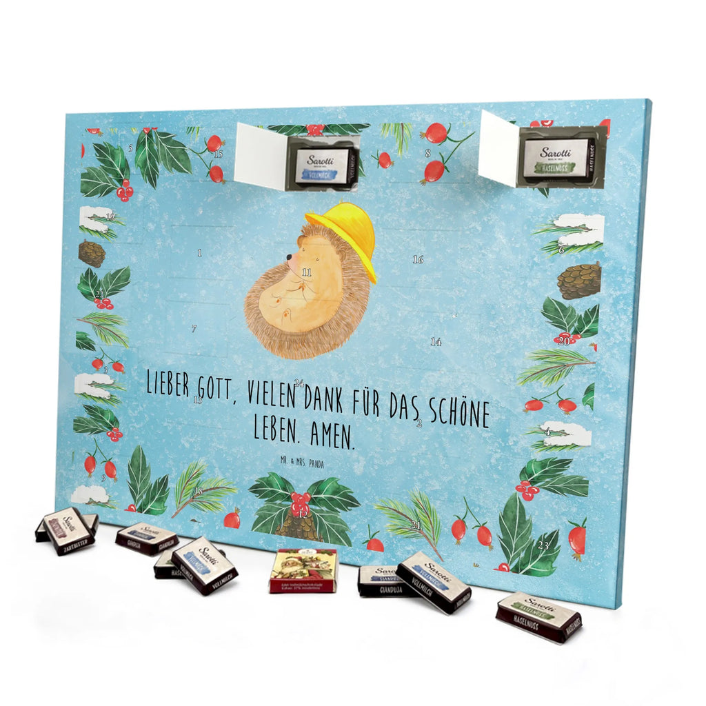 Chocolate advent calendar Hedgehog Pray gift ideas, gifts, small animals, good mood, cute, funny sayings, cute animal motives, hand drawn, special gifts, card, animal lover, pray, God, sun hat, enjoy, hedgehog with hat, gratitude, be grateful