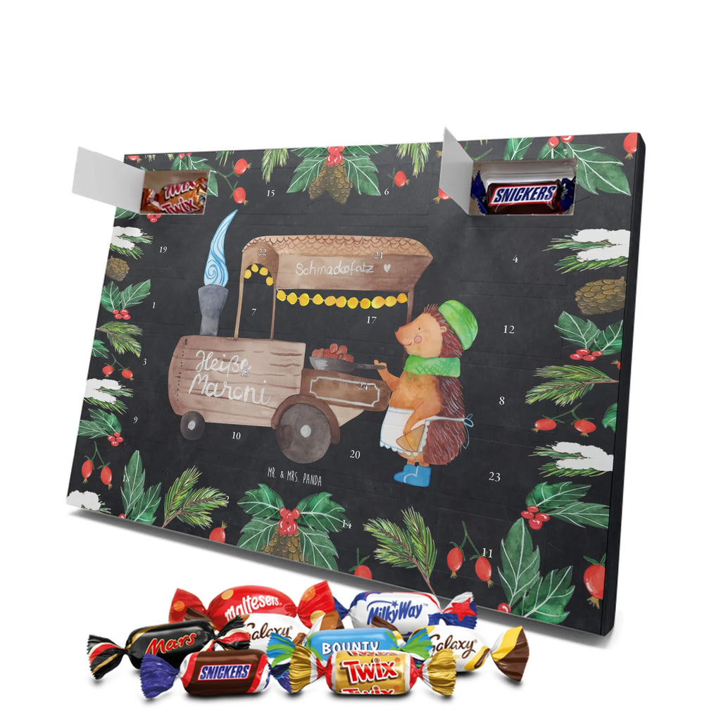 Chocolate advent calendar hedgehog Chestnuts Christmas time, snow
