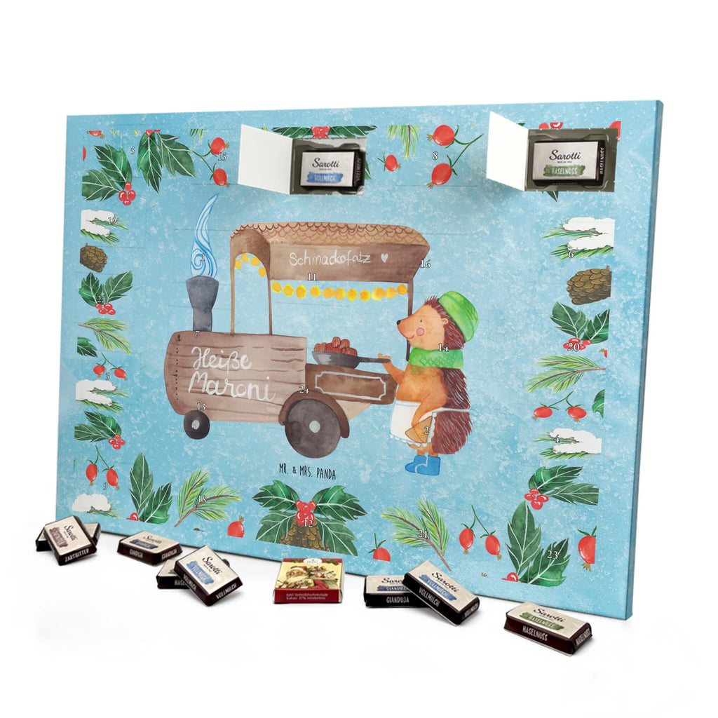 Chocolate advent calendar hedgehog Chestnuts Christmas time, snow