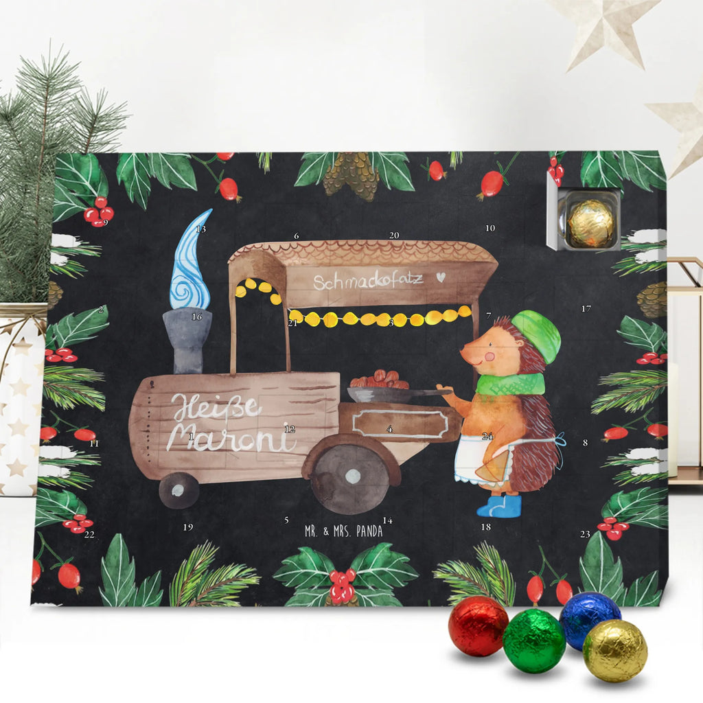 Chocolate advent calendar hedgehog Chestnuts Christmas time, snow
