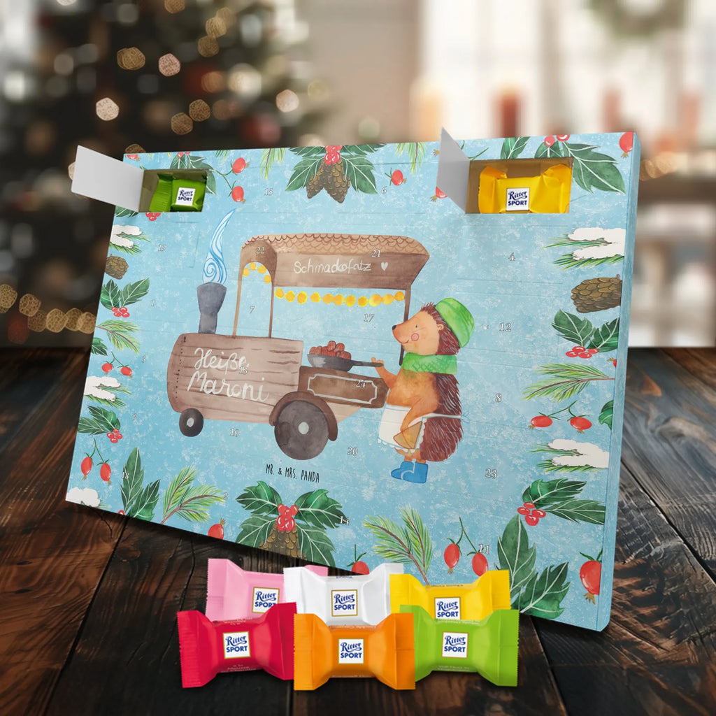 Chocolate advent calendar hedgehog Chestnuts Christmas time, snow