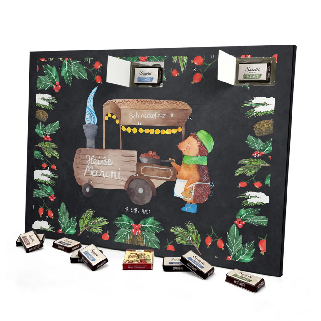 Chocolate advent calendar hedgehog Chestnuts Christmas time, snow