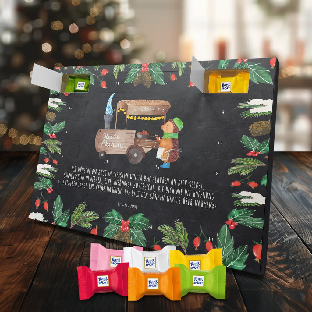 Chocolate advent calendar hedgehog Chestnuts Christmas time, snow