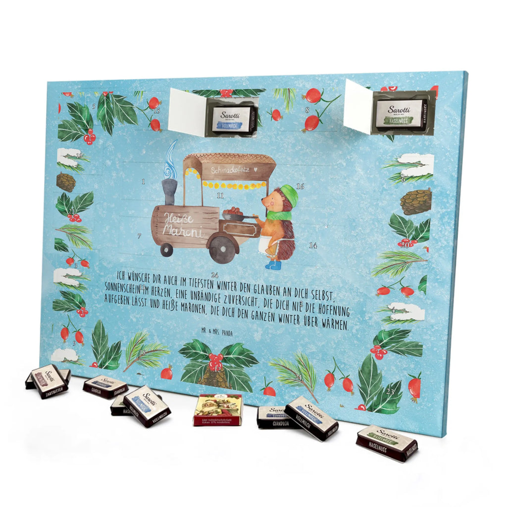 Chocolate advent calendar hedgehog Chestnuts Christmas time, snow