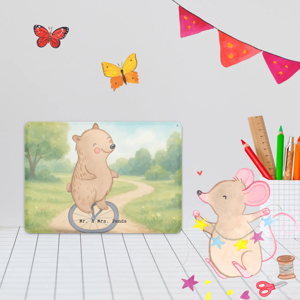 Tin sign bear ride a unicycle Design Gift, giving, thank you, award, profit, athlete, ride a unicycle