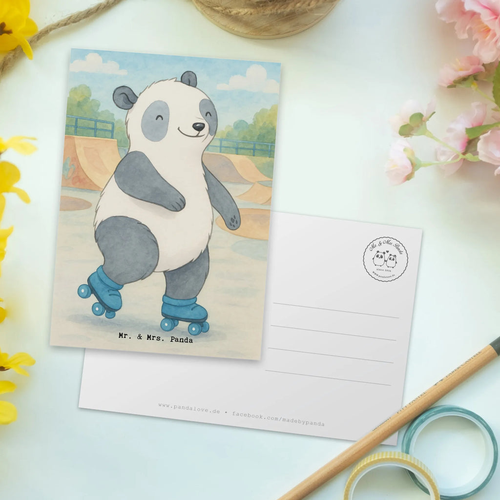 Postcard panda roller blading Design Gift, giving, thank you, award, profit, athlete, roller skating, roller blading, Inline skating