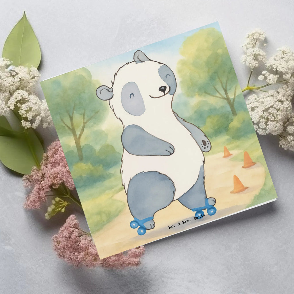 Deluxe Karte Panda Inliner fahren Design Glückwunschkarte, Gutscheinkarte, Geburtstagskarte, weihnachtskarte, Hochwertige Klappkarte, Einladungskarte, Klappkarte, Hochzeitskarte, quadratische karte, geburtskarte, Grußkarte, sprüche karten, Karte, Dankeskarte, abschiedskarte, Hochwertige Grußkarte, Geschenkkarte, lustige karten, Geschenk, Schenken, Sport, Sportart, Hobby, Danke, Dankeschön, Auszeichnung, Gewinn, Sportler, Rollschuh fahren, Inliner fahren, inlinern
