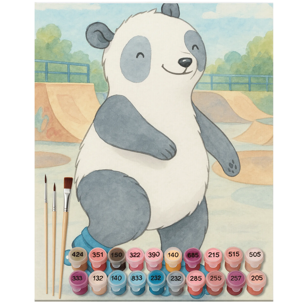 Paint by Numbers panda roller blading Design Gift, giving, thank you, award, profit, athlete, roller blading, Inline skating, roller skating