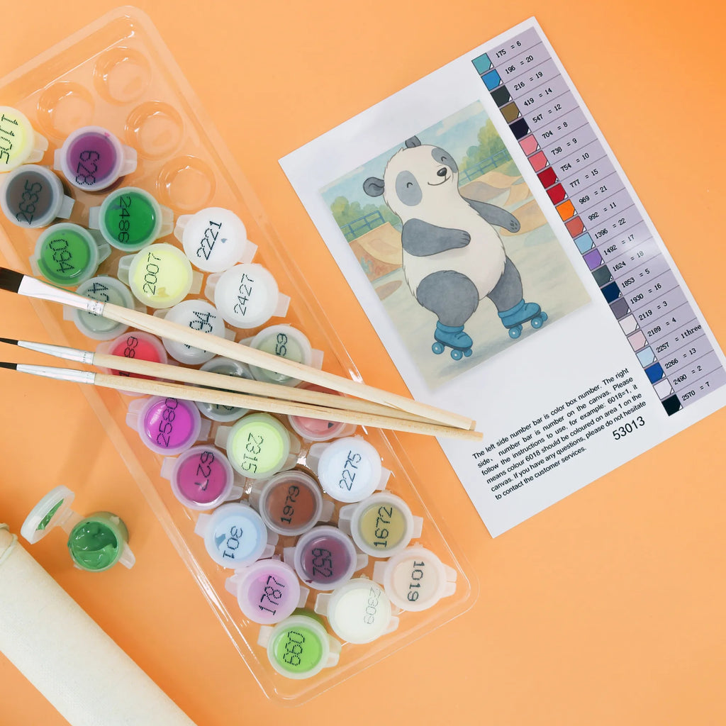 Paint by Numbers panda roller blading Design Gift, giving, thank you, award, profit, athlete, roller blading, Inline skating, roller skating