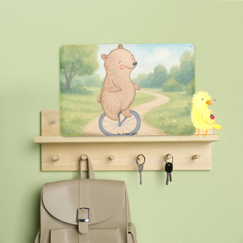 Tin sign bear ride a unicycle Design Gift, giving, thank you, award, profit, athlete, ride a unicycle