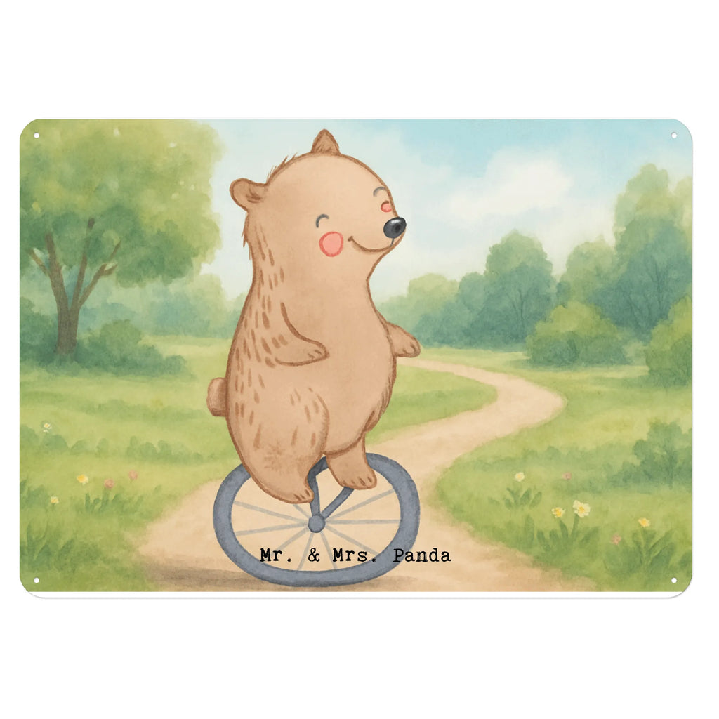 Tin sign bear ride a unicycle Design Gift, giving, thank you, award, profit, athlete, ride a unicycle
