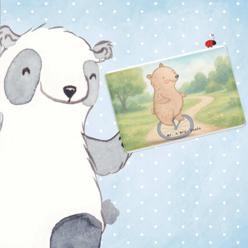 Tin sign bear ride a unicycle Design Gift, giving, thank you, award, profit, athlete, ride a unicycle