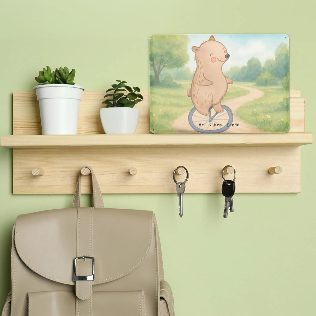 Tin sign bear ride a unicycle Design Gift, giving, thank you, award, profit, athlete, ride a unicycle