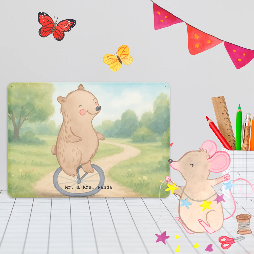 Tin sign bear ride a unicycle Design Gift, giving, thank you, award, profit, athlete, ride a unicycle