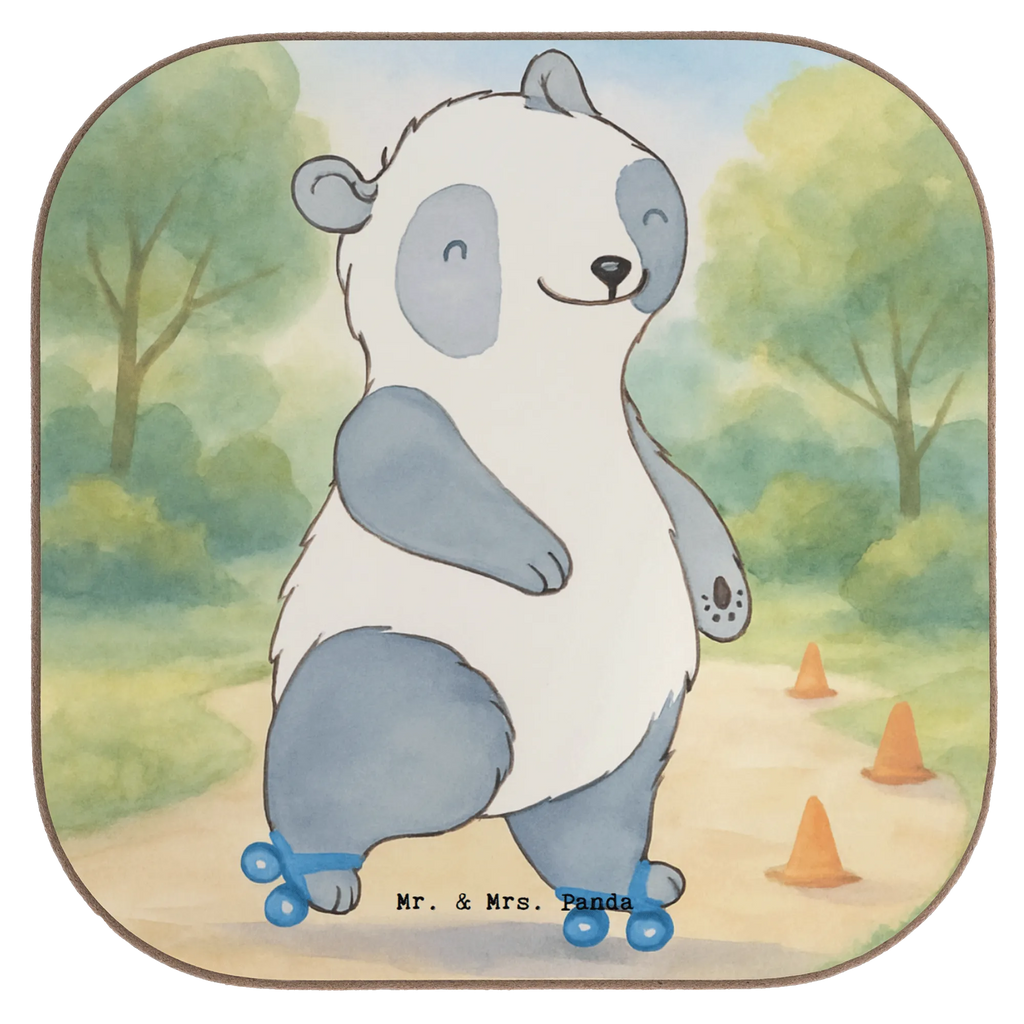 Square coaster panda roller blading Design Gift, giving, thank you, award, profit, athlete, Inline skating, roller blading, roller skating