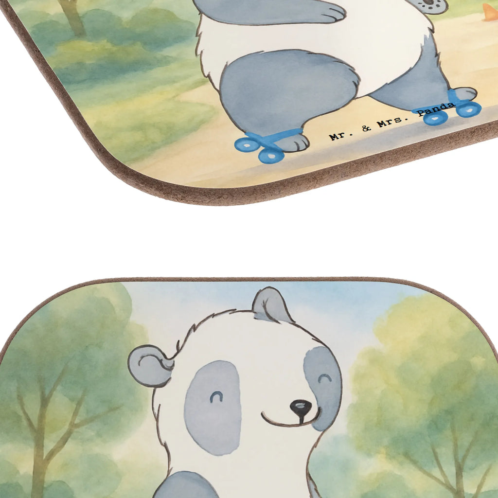 Square coaster panda roller blading Design Gift, giving, thank you, award, profit, athlete, Inline skating, roller blading, roller skating