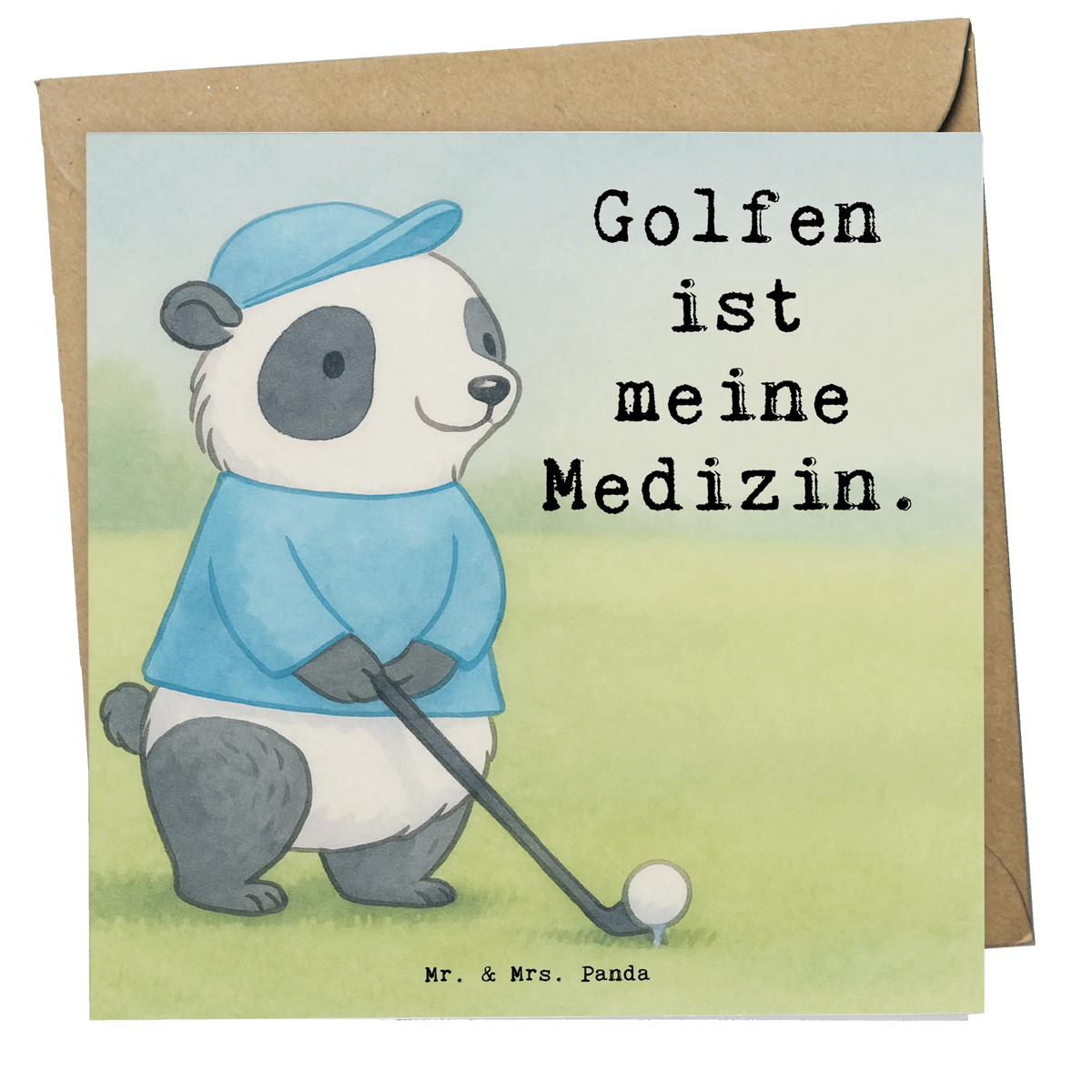 Deluxe Card panda golfing Design Gift, giving, thank you, award, profit, athlete, golf club, golf tournament, golf course, play golf