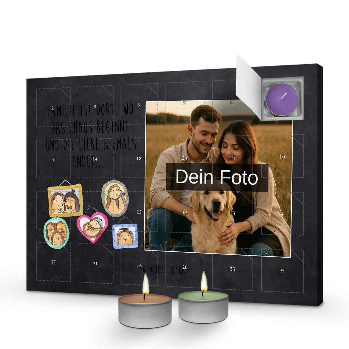  Rodzina jeży Personalisierter Duftkerzen Foto Adventskalender, Mama, Oma, Opa, Schwester, Papa, Bruder, Muttertag, Vatertag, Familie, Zusammenhalt, Igel, Bilder, Liebe, Glück