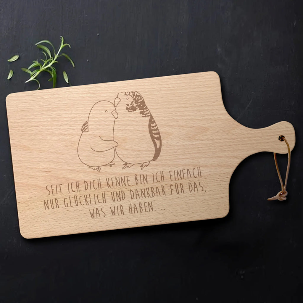 Cutting board with handle Parakeets in love Loving, Two, Together, Marriage, Proposal of marriage, Love gift, gift for her, gift for him, anniversary gift, birds, budgie, cuddling, trust, closeness