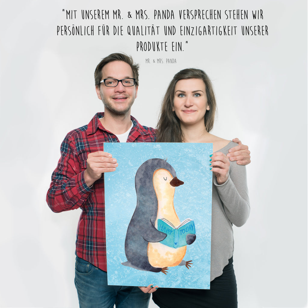 Poster Pinguin Buch Poster, Wandposter, Bild, Wanddeko, Küchenposter, Kinderposter, Wanddeko Bild, Raumdekoration, Wanddekoration, Handgemaltes Poster, Mr. & Mrs. Panda Poster, Designposter, Kunstdruck, Posterdruck, Pinguin, Pinguine, Buch, Lesen, Bücherwurm, Nichtstun, Faulenzen, Ferien, Urlaub, Freizeit