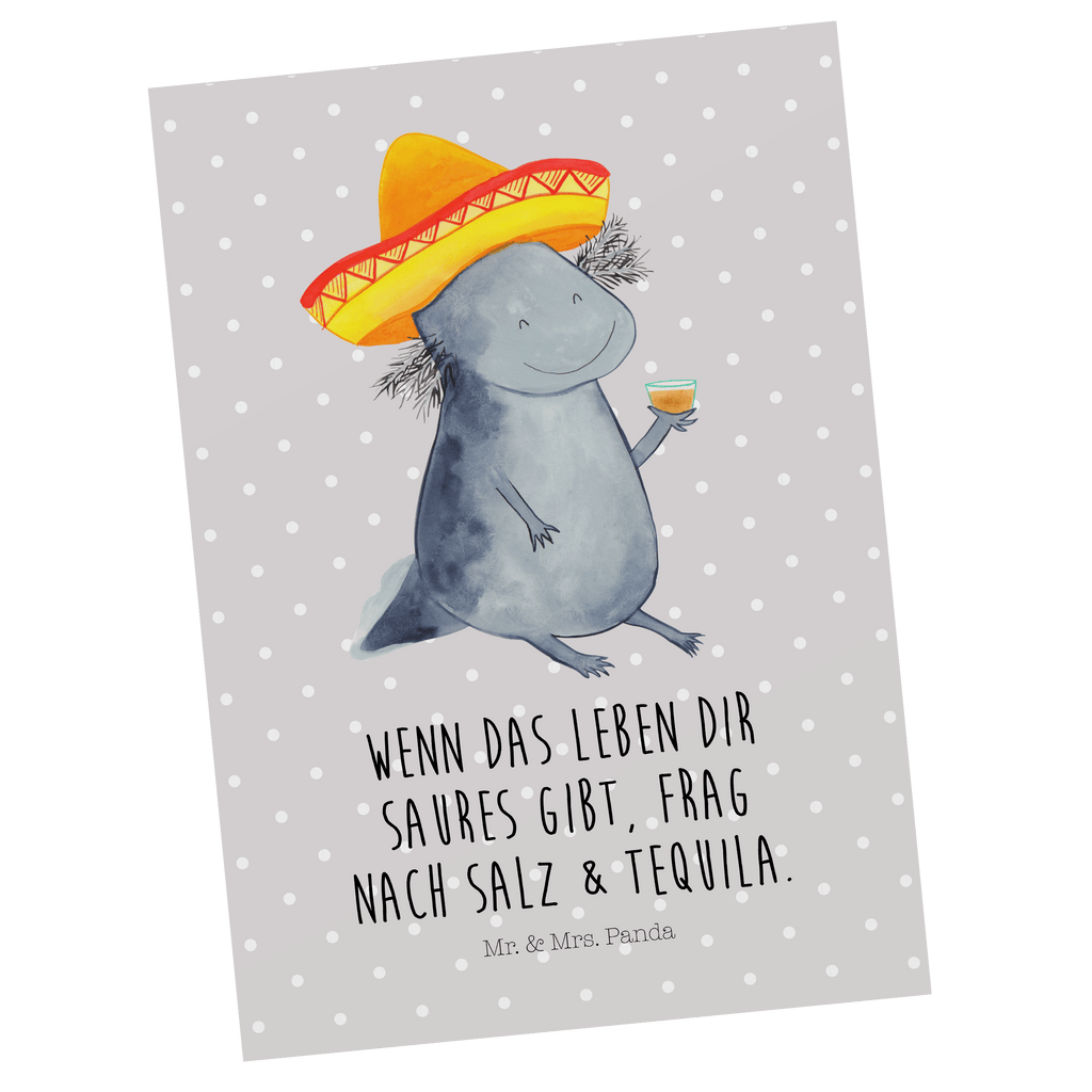 Postkarte Axolotl Tequila Geschenkkarte, Grußkarte, Karte, Einladung, Ansichtskarte, Geburtstagskarte, Einladungskarte, Dankeskarte, Axolotl, Molch, Mexico, Mexiko, Sombrero, Zitrone, Tequila, Motivation, Spruch, Schwanzlurch, Lurch, Lurche, Axolot, Feuerdrache, Feuersalamander