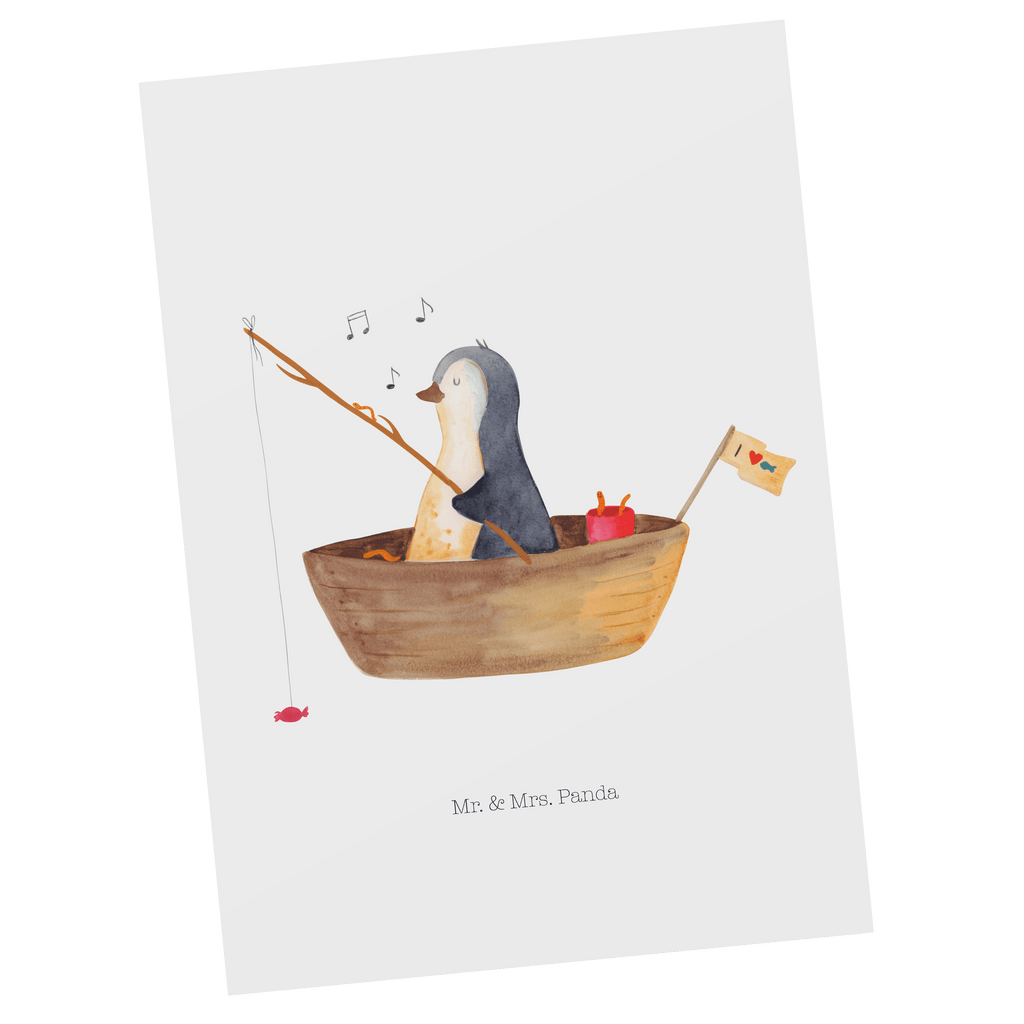 Postkarte Pinguin Angelboot Geschenkkarte, Grußkarte, Karte, Einladung, Ansichtskarte, Geburtstagskarte, Einladungskarte, Dankeskarte, Pinguin, Pinguine, Angeln, Boot, Angelboot, Lebenslust, Leben, genießen, Motivation, Neustart, Neuanfang, Trennung, Scheidung, Geschenkidee Liebeskummer