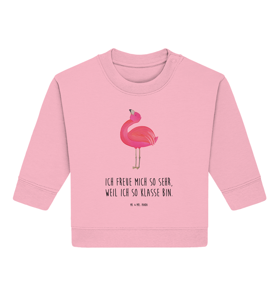 Organic Baby Pullover Flamingo stolz Wunderschöner Baby Pullover /Sweatshirt von Mr. & Mrs. Panda <br /><br />Material: <br />- 85 % Baumwolle (Bio-Qualität, ringgesponnen, gekämmt)<br />- 15 % Polyester (recycelt)</li><li>Grammatur: 280 g/m²<br />- Schnitt: normale Passform</li><li>Eingesetzte Ärmel<br />- Knopfleiste mit 1 gleichfarbigen Druckknopf und 1 verdeckten Druckknopf an Schulter für einfacheres Anziehen, Flamingo, stolz, Freude, Selbstliebe, Selbstakzeptanz, Freundin, beste Freundin, Tochter, Mama, Schwester