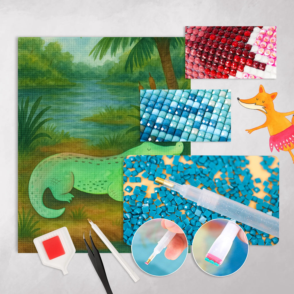 Diamond Painting Crocodile Design gift ideas, vacation, Seafood, aquatic animals, ocean, shells, corals, reef, whale, narwhal, sea urchin, lobster, platypus, manatee, crocodile, shrimp, gifts for seafood lovers, water world, underwater animals, underwater world, deep sea, seafood fans, seafood decoration, seafood posters, to be spontaneous, crocodiles, girlfriend, to be crazy, favorite person, best friend, adventurousness